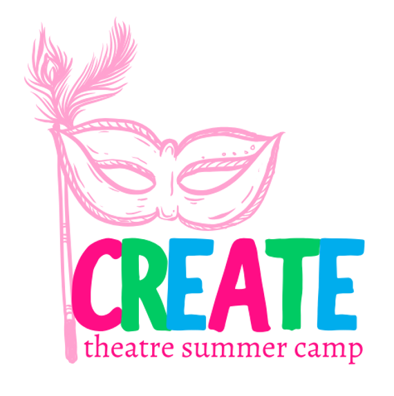 CREATE Camp Logo. Playful text in hot pink, green, and blue spelling out 